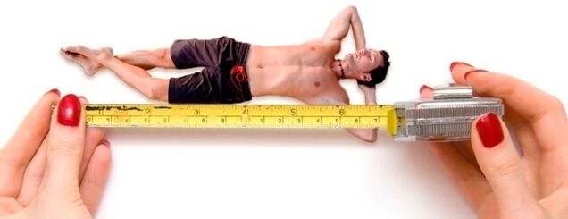 d'Bild symboliséiert d'Miessung vun engem männlechen Penis virun der Erweiderung